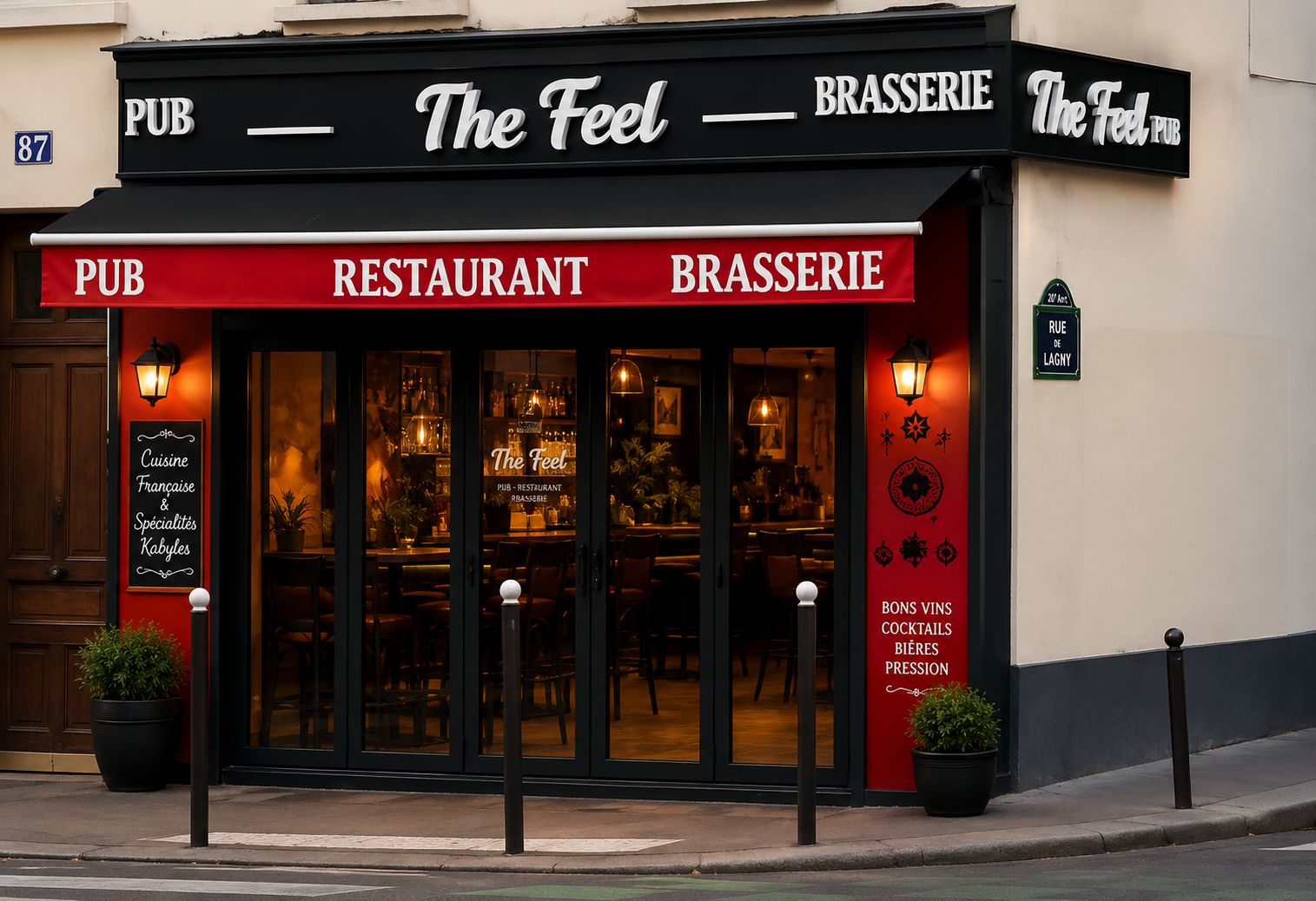 Façade du Café De L'Europe — The Feel, pub restaurant brasserie au 87 rue de Lagny, Paris 20